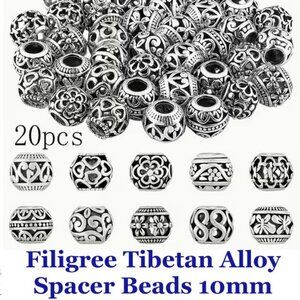 Filigree Tibetan Alloy Spacer Beads 10mm   10 Styles  20 Beads